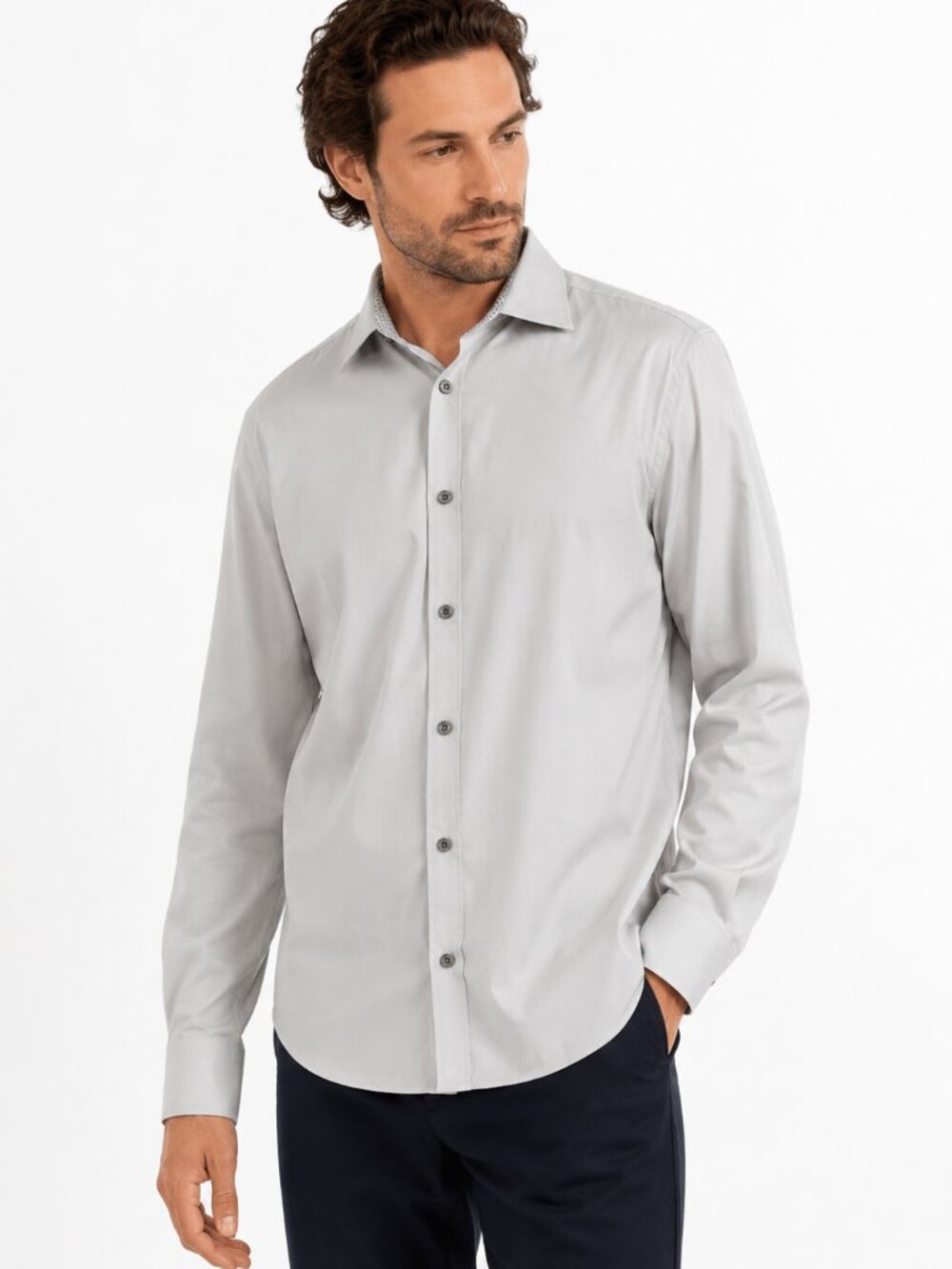 NWOT TED BAKER MEN'S PLANCUF SLIM-FIT MODERN SINGLE CUFF SHIRT IN LIGHT GREY - M